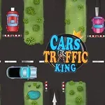 Úttesteken haladó színes autók madártávlatból, középen a CARS TRAFFIC KING felirattal