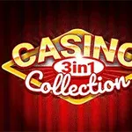 A „Casino 3in1 Collection” felirat látható piros háttér előtt arany szegéllyel