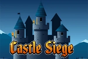 Középkori vár képe esti tájban, „Castle Siege” felirattal az előtérben