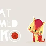 Rajzolt, színes macska egy CAT NAMED SOKO felirat mellett