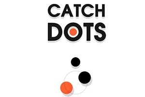 Fekete és narancssárga körök a CATCH DOTS felirat alatt fehér háttéren