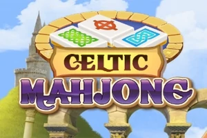 Kelta motívumokkal díszített mahjong kövek és a háttérben egy kastély látható