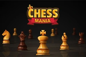 Sakkfigurák sötét háttér előtt, fölöttük Chess Mania felirat