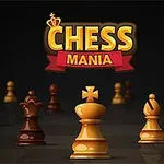 Sakkfigurák sötét háttér előtt, fölöttük Chess Mania felirat
