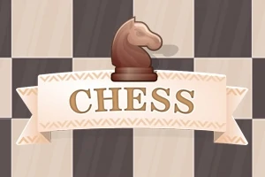 Egy barna sakkló bábú egy világos és sötét négyzetekből álló háttéren, alatta CHESS felirattal egy szalagon