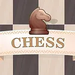 Egy barna sakkló bábú egy világos és sötét négyzetekből álló háttéren, alatta CHESS felirattal egy szalagon