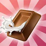 Egy tejcsokoládé szeletből spriccel ki a tej, háttérben piros-fehér sugarakkal