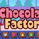 A képen egy Chocolate Factory felirat látható színes, játékos betűtípussal, háttérben egy gyár ablakai és műszerfal gombokkal