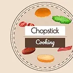 Hamburger hozzávalókat és a Chopstick Cooking feliratot tartalmazó illusztráció