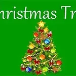 Christmas Tree Karácsonyfa színes díszekkel és csillaggal a tetején zöld háttér előtt