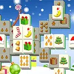 Karácsonyi témájú mahjong csempék színes háttérrel és ünnepi szimbólumokkal, mint például ajándékok, harangok, és mézeskalács figurák
