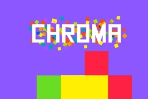 A lila háttér előtt egy fehér CHROMA felirat látható, színes kockák kíséretében, melyek alul piros, sárga és zöld színűek