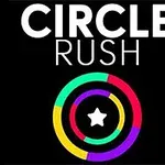 A fekete háttér előtt színes gyűrűk és egy fehér csillag látható középen, felül nagy betűkkel a CIRCLE RUSH felirat olvasható