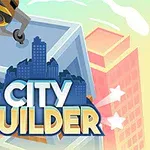 Rakodódaru lebeg egy épület felett, háttérben színes felhőkarcolók, CITY BUILDER felirattal