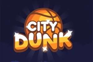 Kosárlabda motívummal díszített City Dunk felirat sötét háttér előtt, csillogó hatású betűkkel