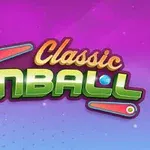 Színes “Classic Pinball” felirat élénk, lila-rózsaszín háttérrel és flipperkarokkal