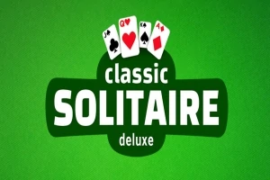 Zöld háttér előtt négy kártyalapot és a classic SOLITAIRE deluxe szöveget ábrázoló grafika