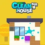 Rajzolt ház színes hátsó fallal és 3D Clean House felirattal, élénk sárga háttérrel