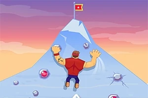 Egy rajzfilmes figura mászik fel egy sziklás hegyre, amelynek tetején egy piros zászló található