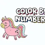Egy rózsaszín unikornis és egy mosolygó sárga gyümölcs, a „Color by Numbers” felirat alatt