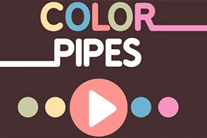 A sötét háttér előtt színes betűkkel írt Color Pipes szöveg és egy nagy, fehér lejátszás gomb, körülötte színes körökkel