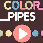 A sötét háttér előtt színes betűkkel írt Color Pipes szöveg és egy nagy, fehér lejátszás gomb, körülötte színes körökkel