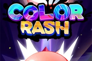 Színes, fényes betűkkel kiírt COLOR RASH szöveg egy kerek, fénylő tárgy fölött, sötét háttér előtt