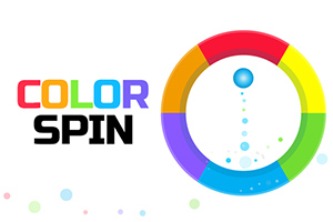 Színes gyűrű és Color Spin felirat, középen színes pöttyökkel és egy kék golyóval
