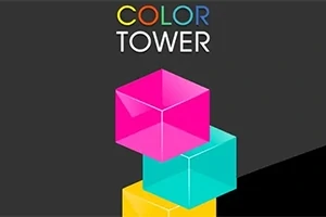 Három színes, egymásra helyezett kocka sötét háttérrel és a COLOR TOWER felirat a tetején