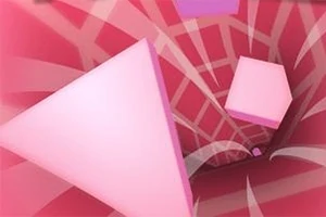 Rózsaszín, forgó geometriai formák egy alagútban