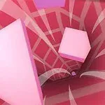 Rózsaszín, forgó geometriai formák egy alagútban