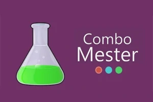 Lila háttér előtt egy lombik zöld folyadékkal és a Combo Mester felirat három színes ponttal