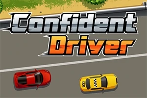 Két autó, egy piros és egy sárga, halad egymás mellett egy aszfaltúton Confident Driver felirat alatt