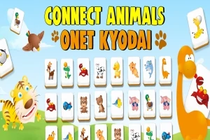 Állatos mahjong stílusú kártyákat ábrázoló kép, színes rajzfilmfigurás elefánttal és tigrissel