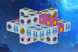 Űrhajókat, földönkívülieket és órákat ábrázoló kockák egy űrhátsérben lebegnek