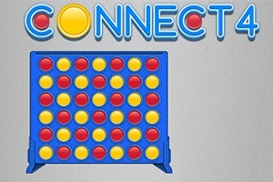 Kék tábla sárga és piros korongokkal, a szöveg Connect 4 a tetején
