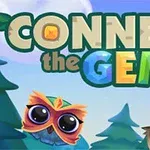 Színes betűkkel írt Connect the Gems felirat, két baglyos figura és fenyőfák háttérben