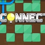 A Connector felirat látható villanykörtével és kék csövekkel, zöld négyzetekkel díszített háttér előtt