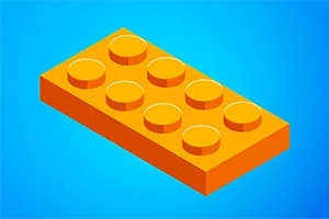 Narancssárga LEGO-szerű építőkocka kék háttérrel