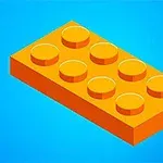 Narancssárga LEGO-szerű építőkocka kék háttérrel