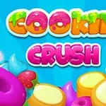 Színes cukorkák és sütik kék háttér előtt a Cookie Crush felirattal