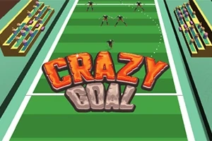 Zöld futballpálya közepén Crazy Goal felirat található, kétoldalt nézőkkel a lelátókon