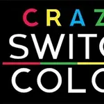 Színes betűkkel írt Crazy Switch Color felirat fekete háttérrel