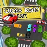 Forgalmas kereszteződés madártávlatból, színes autókkal és Cross Road Exit felirattal