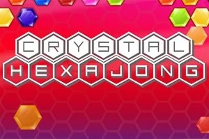 Piros hatszögmintás háttér sokszínű kristályokkal és Crystal Hexajong felirattal