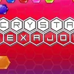 Piros hatszögmintás háttér sokszínű kristályokkal és Crystal Hexajong felirattal