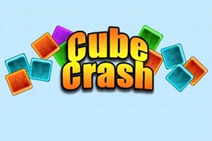 Színes, áttetsző négyzetek veszik körül a Cube Crash feliratot világoskék háttér előtt