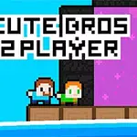 Két rajzfilmszerű figura áll egymás mellett egy pixeles, színes háttér előtt, a bal felső sarokban CUTE BROS 2 PLAYER felirattal