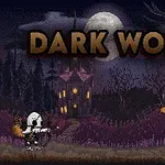 Egy sötét, éjszakai táj közepén egy holdfényben fürdő kastély és két figurával, akik íjat és kaszát tartanak, miközben a Dark World felirat megjelenik