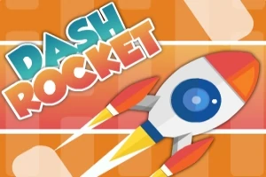Rakéta piros és narancssárga részletekkel egy narancssárga háttér előtt, a Dash Rocket felirattal